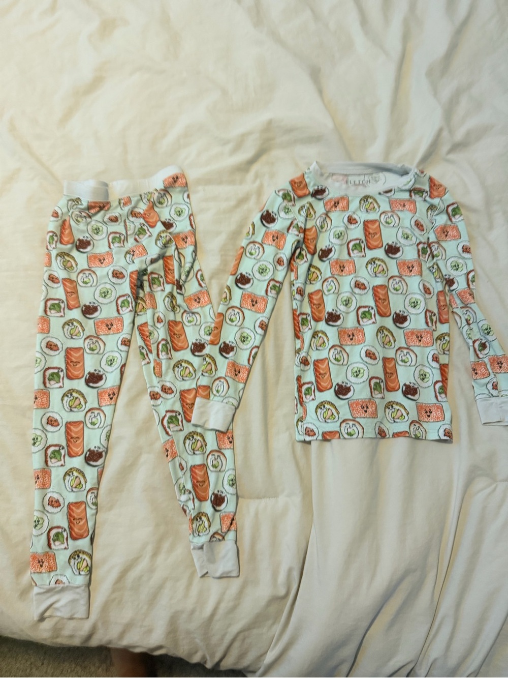 FLETCH Kids Sushi Print Pajama Set - Light Blue & Orange